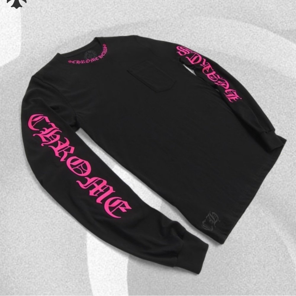 Chrome Hearts Black Tee with Pink Collar Detail